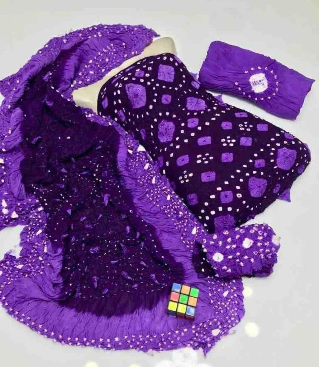 3-Piece Printed Purple Suit - Unstitched