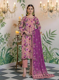3-Piece Printed Lawn Suit Floral Pink Purple - Unstitched