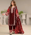 3-Piece Embroidered Maroon Suit for Wedding - Unstitched
