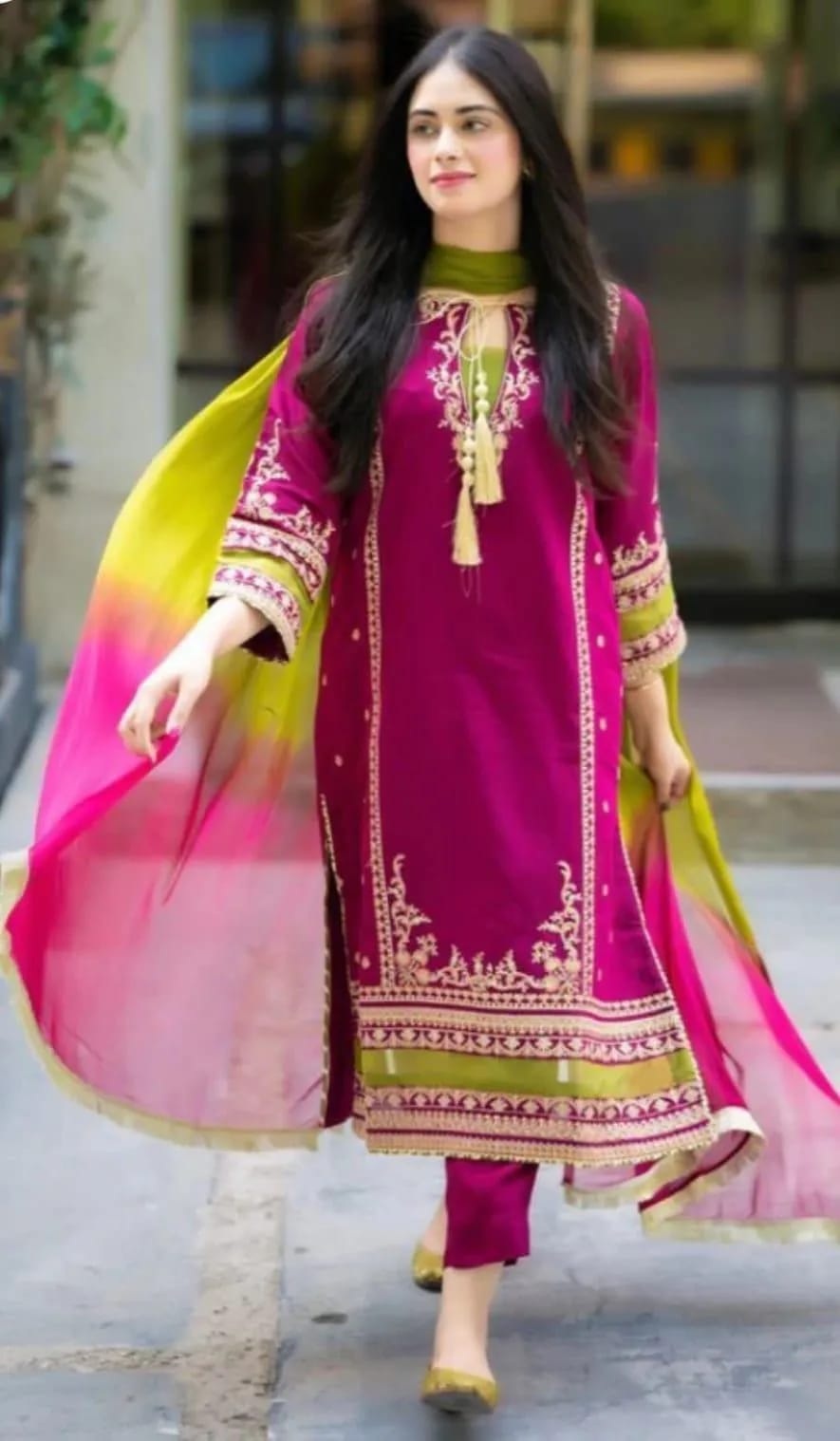 3-Piece Embroidered Pink Lawn Suit - Unstitched