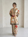 2-Piece Printed Kurta Pajama Set Embroidered - Stitched