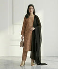 3-Piece Printed Brown & Black Kurta Set Embroidered - Stitched