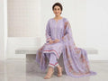3-Piece Lilac Embroidered Cotton Lawn Set - Stitched