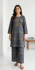 2-Piece Printed Blue Kurta Pajama Set - Stitched