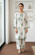 2-Piece White Printed Arabic Lawn Kurta Set - Stitched