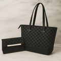 Black Checkered Leather Handbag Set
