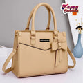 Beige Leather Shoulder Bag with Bow Accents