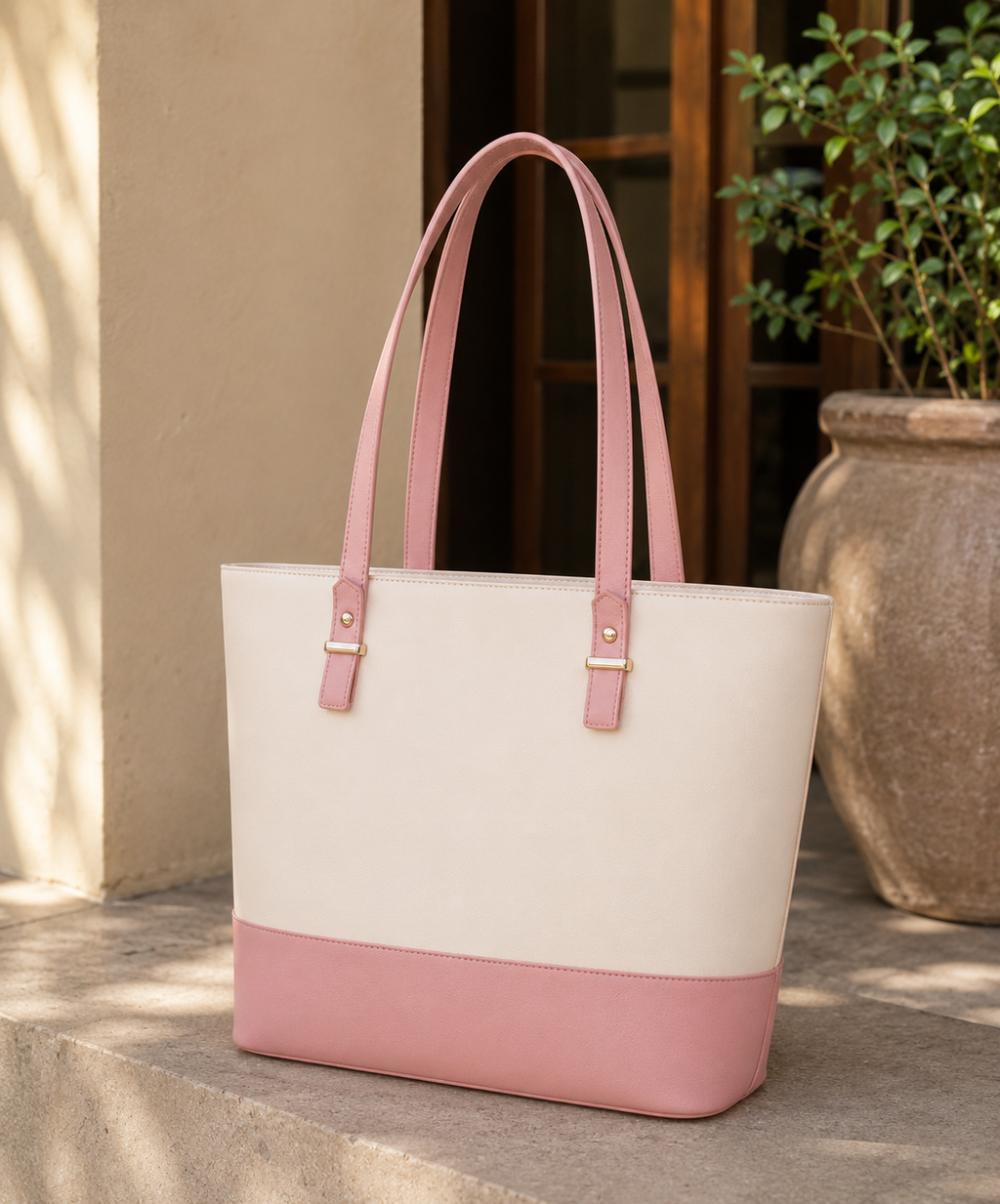 Pink Rexine 3-Piece Girls Handbag Set