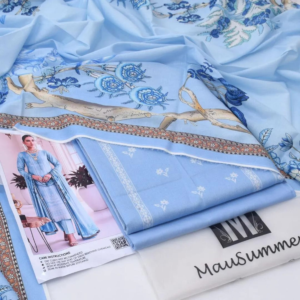 💙 Blue Luxury Combo - 3 Piece Lawn Suit + Premium Handbag + Matching Sandals