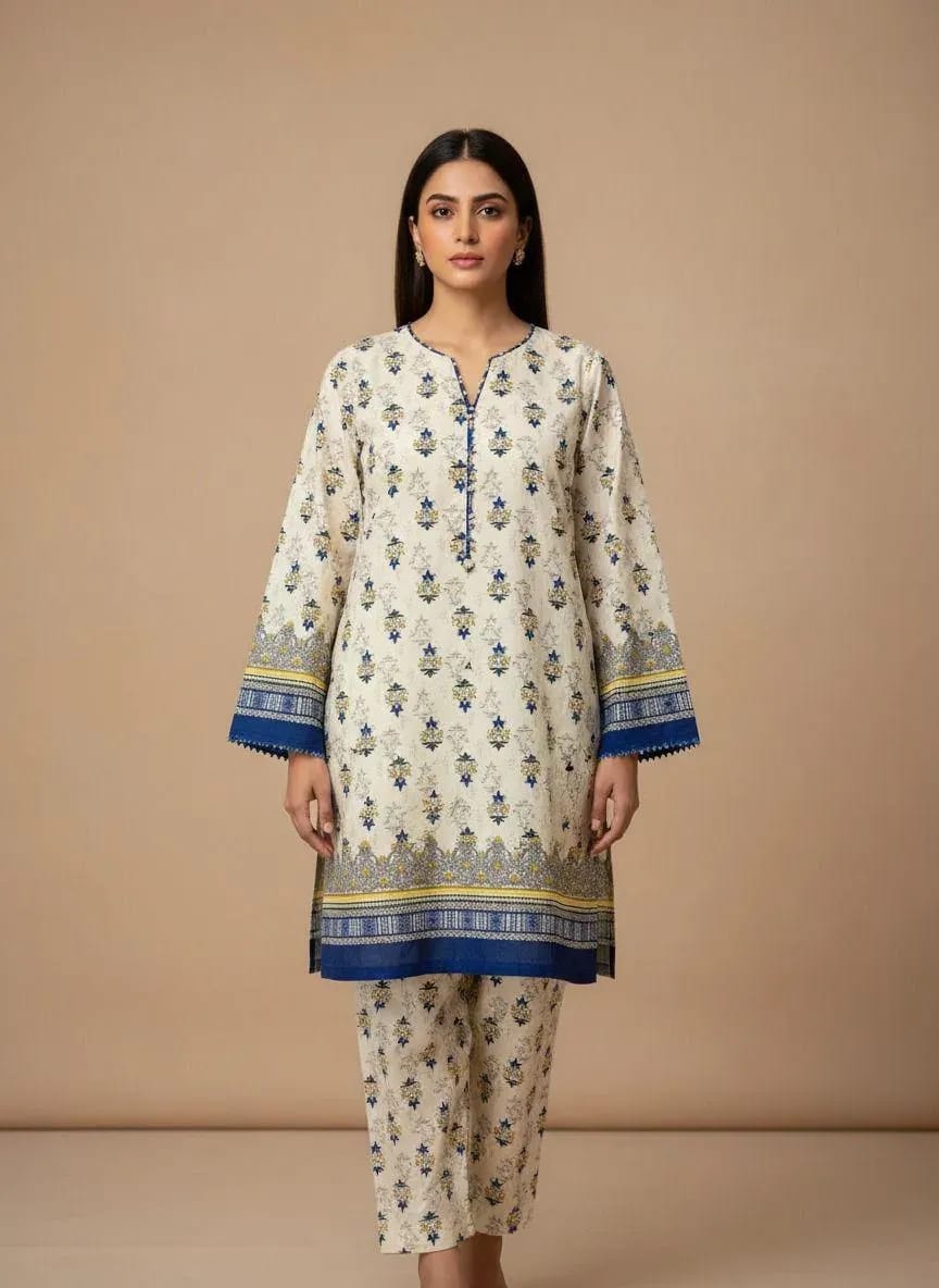 2-Piece Unstitched Printed Cotton Suit - Yellow Polo