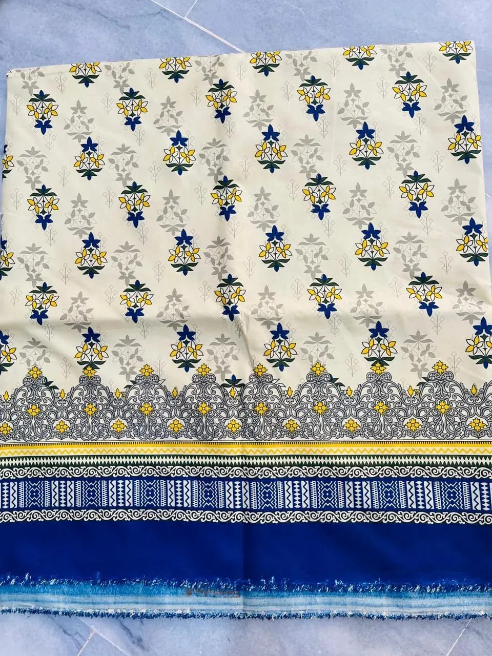 2-Piece Unstitched Printed Cotton Suit - Yellow Polo